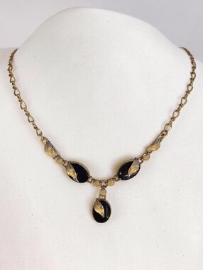 Antique 12K GF W.E.Richards Company Black Onyx Necklace